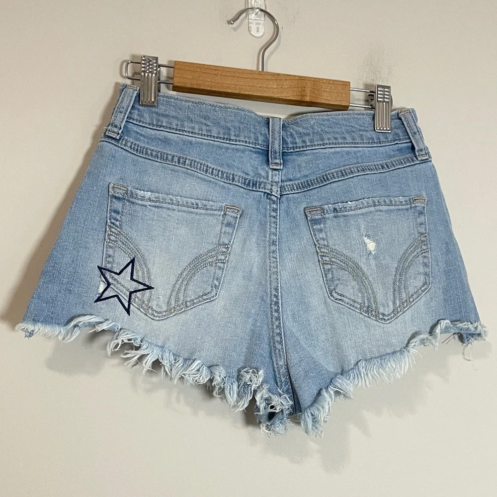 Hollister Womens Shorts Size 0 Blue High Rise Vintage Short Stars Cut Offs Denim